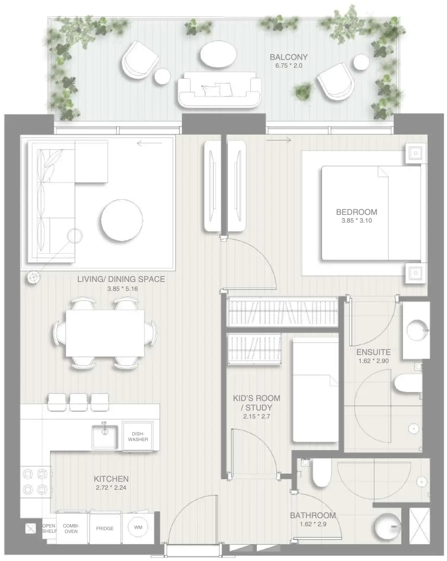 1 BR layout at Sol Levante