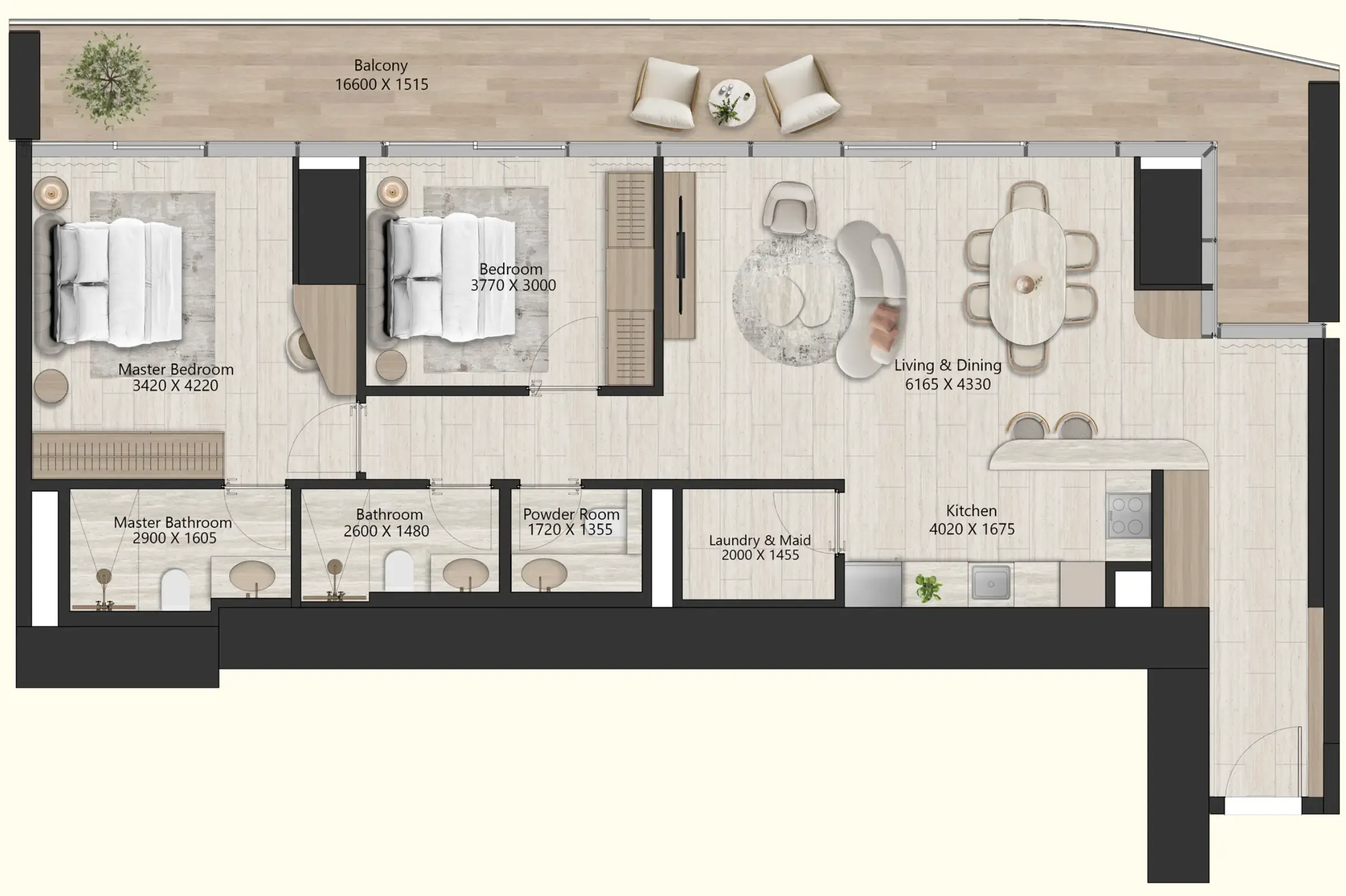 2 BR layout at Il Vento