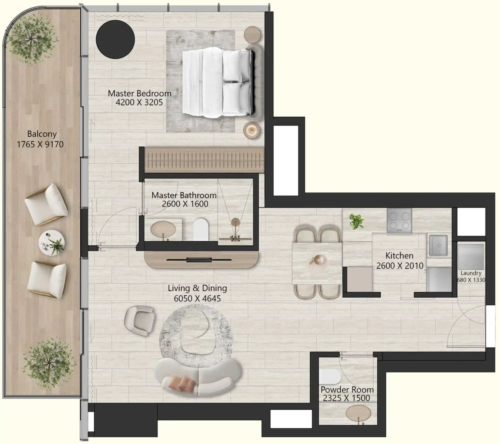 1 BR layout at Il Vento