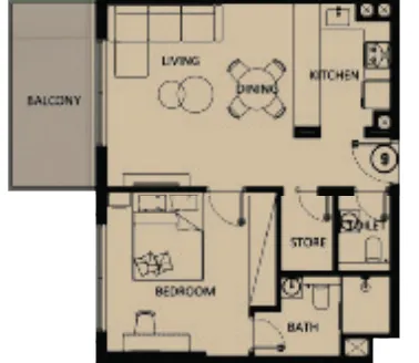 1 BR layout at Lilium Tower