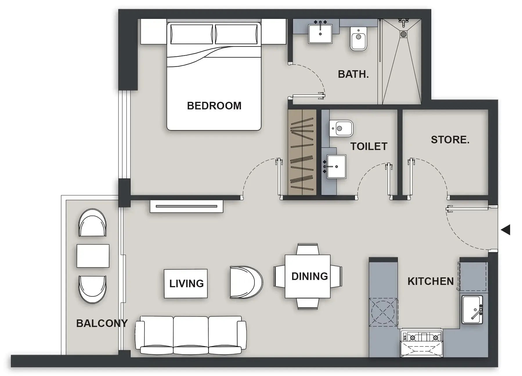 1 BR layout at Maison Elysee III