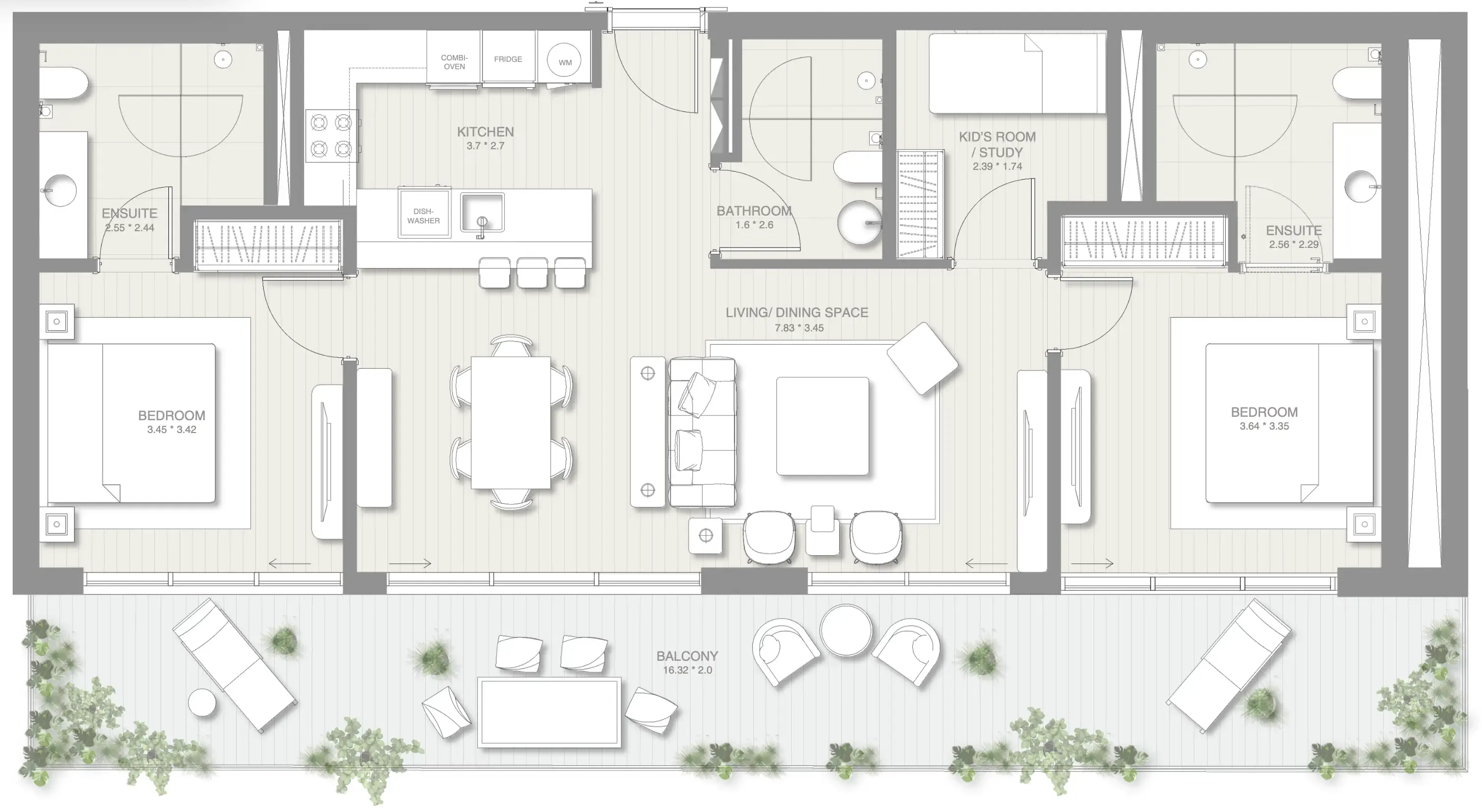 2 BR layout at Sol Levante