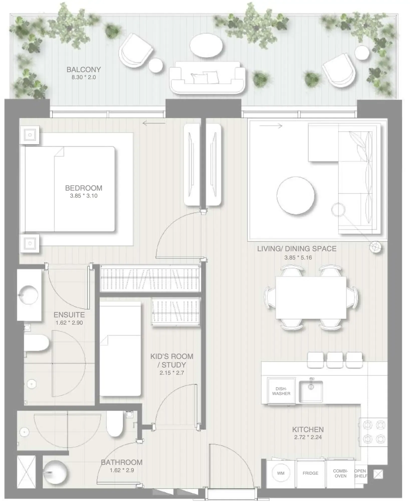 1 BR layout at Sol Levante