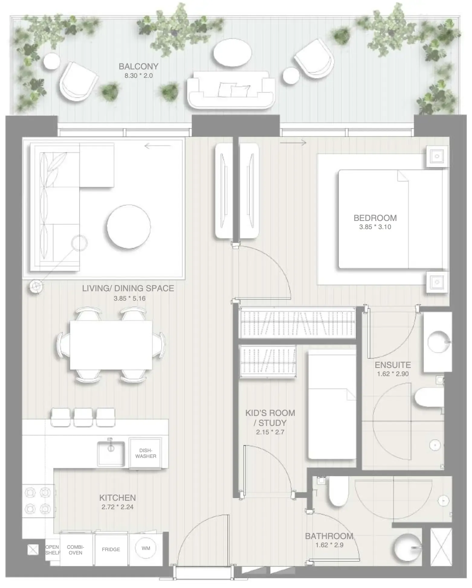 1 BR layout at Sol Levante