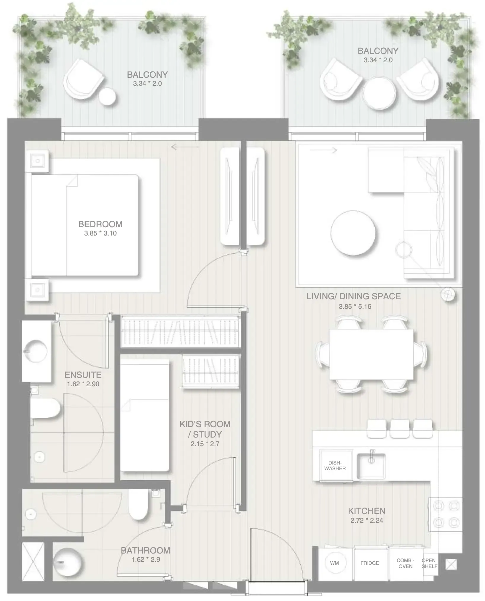 1 BR layout at Sol Levante