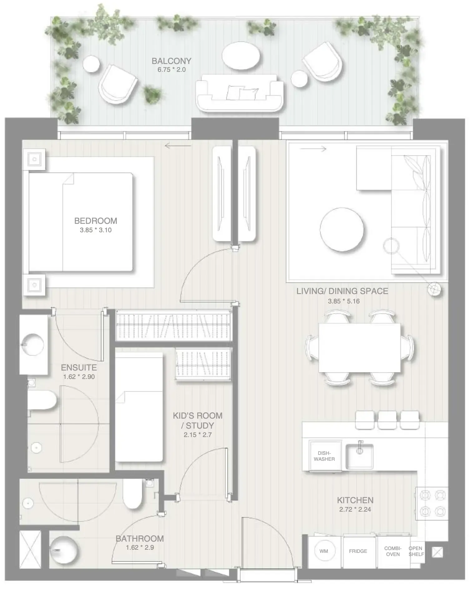 1 BR layout at Sol Levante