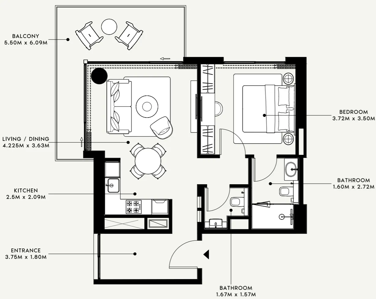 1 BR layout at Azizi Venice 