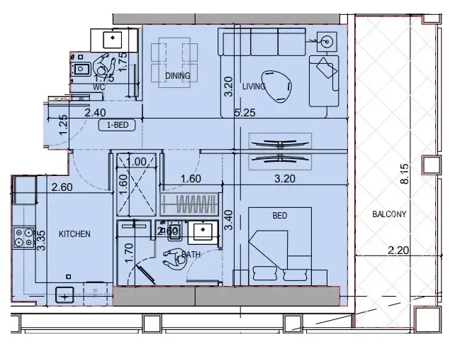 1 BR layout at Binghatti Titania
