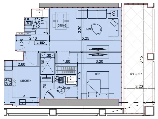 1 BR layout at Binghatti Titania
