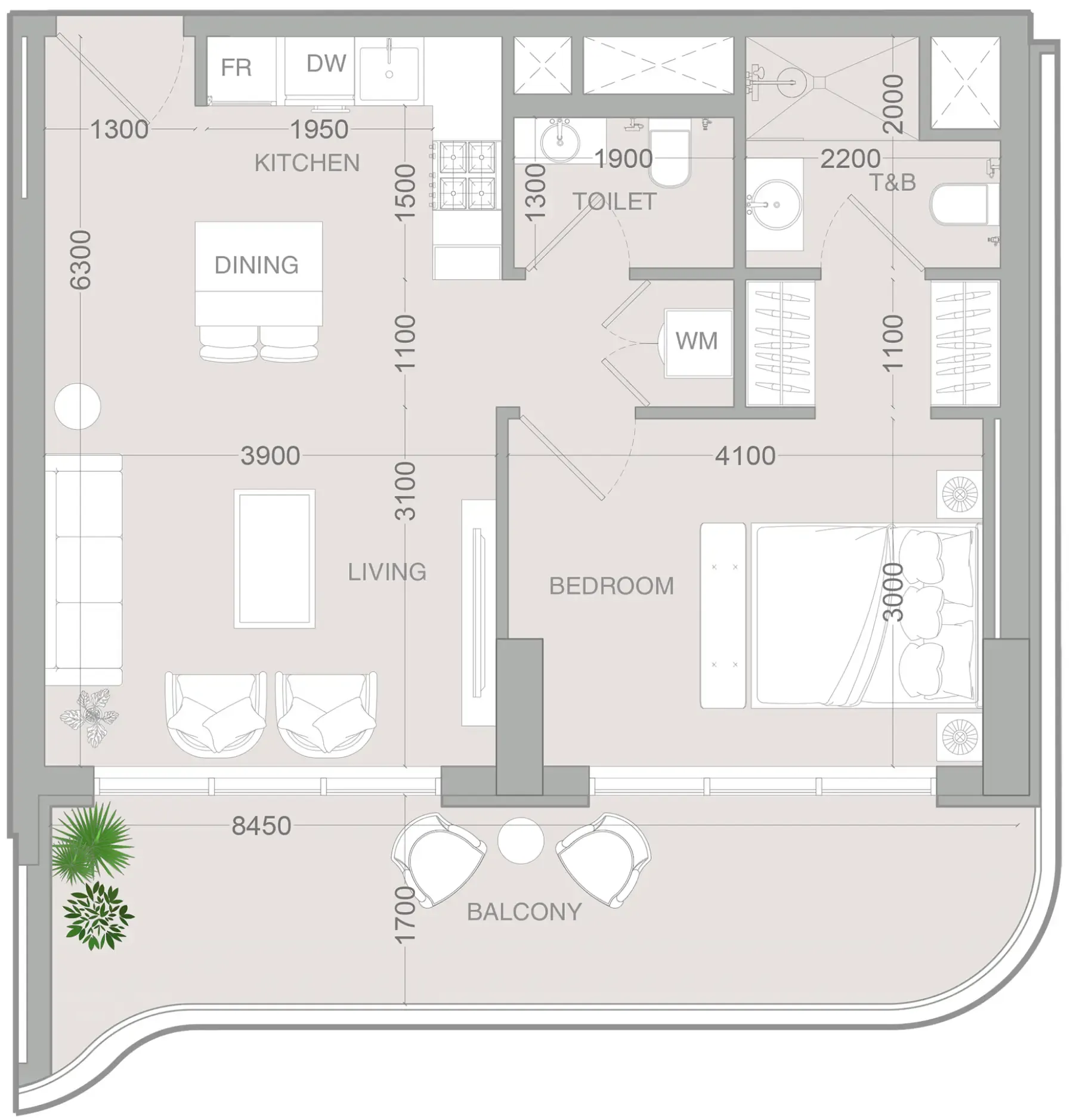 1 BR layout at ALTA V1EW