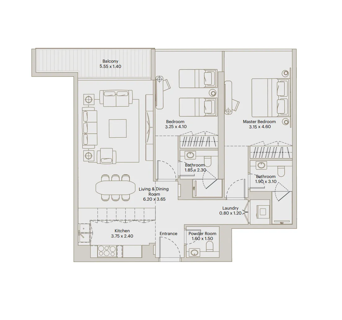 2 BR layout at Eleve