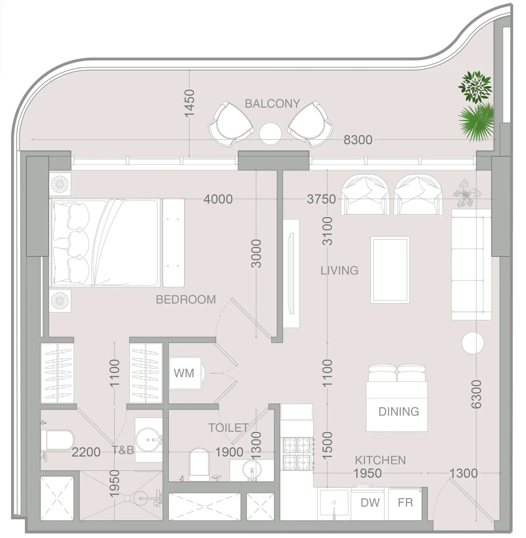 1 BR layout at ALTA V1EW