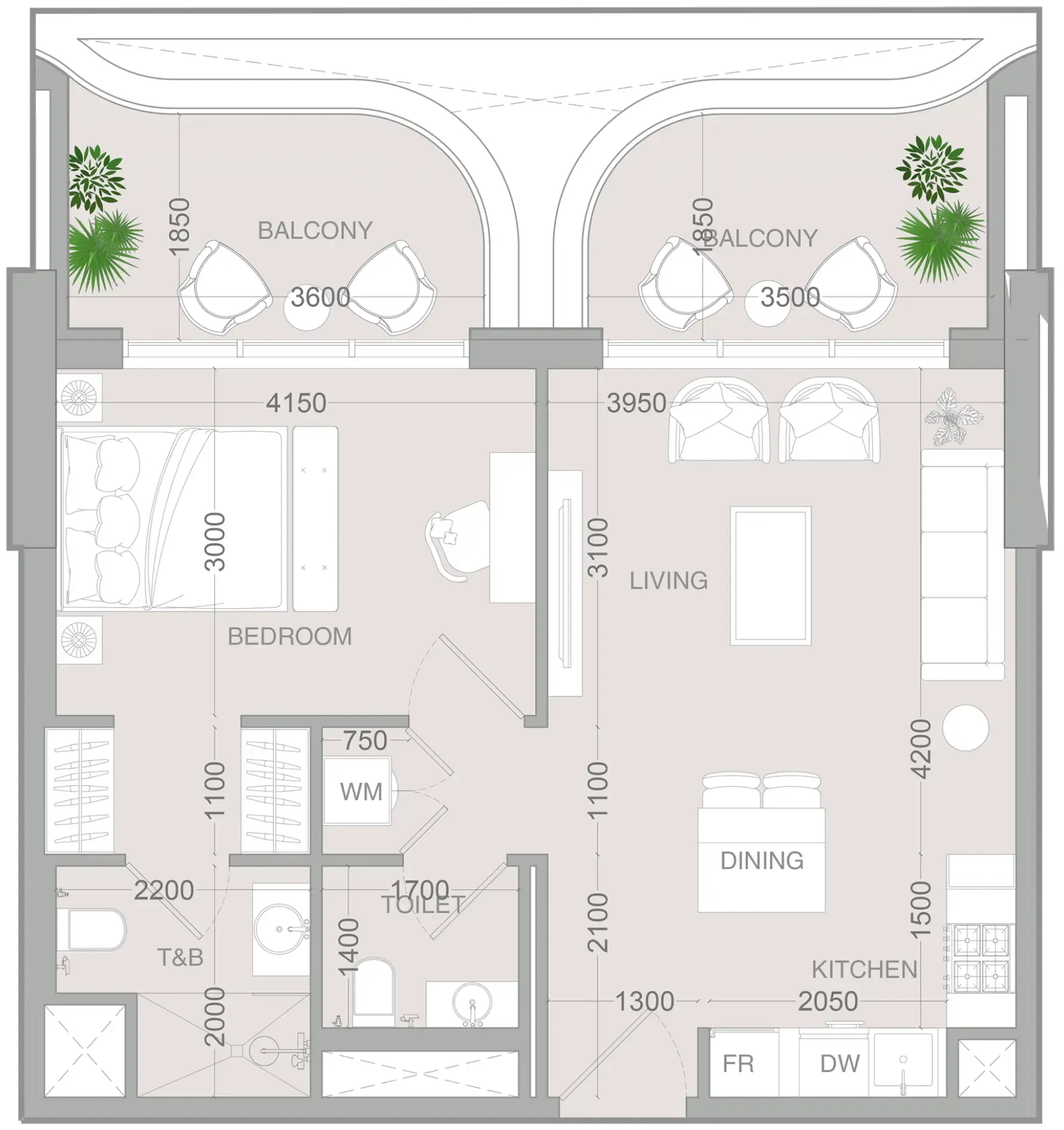 1 BR layout at ALTA V1EW