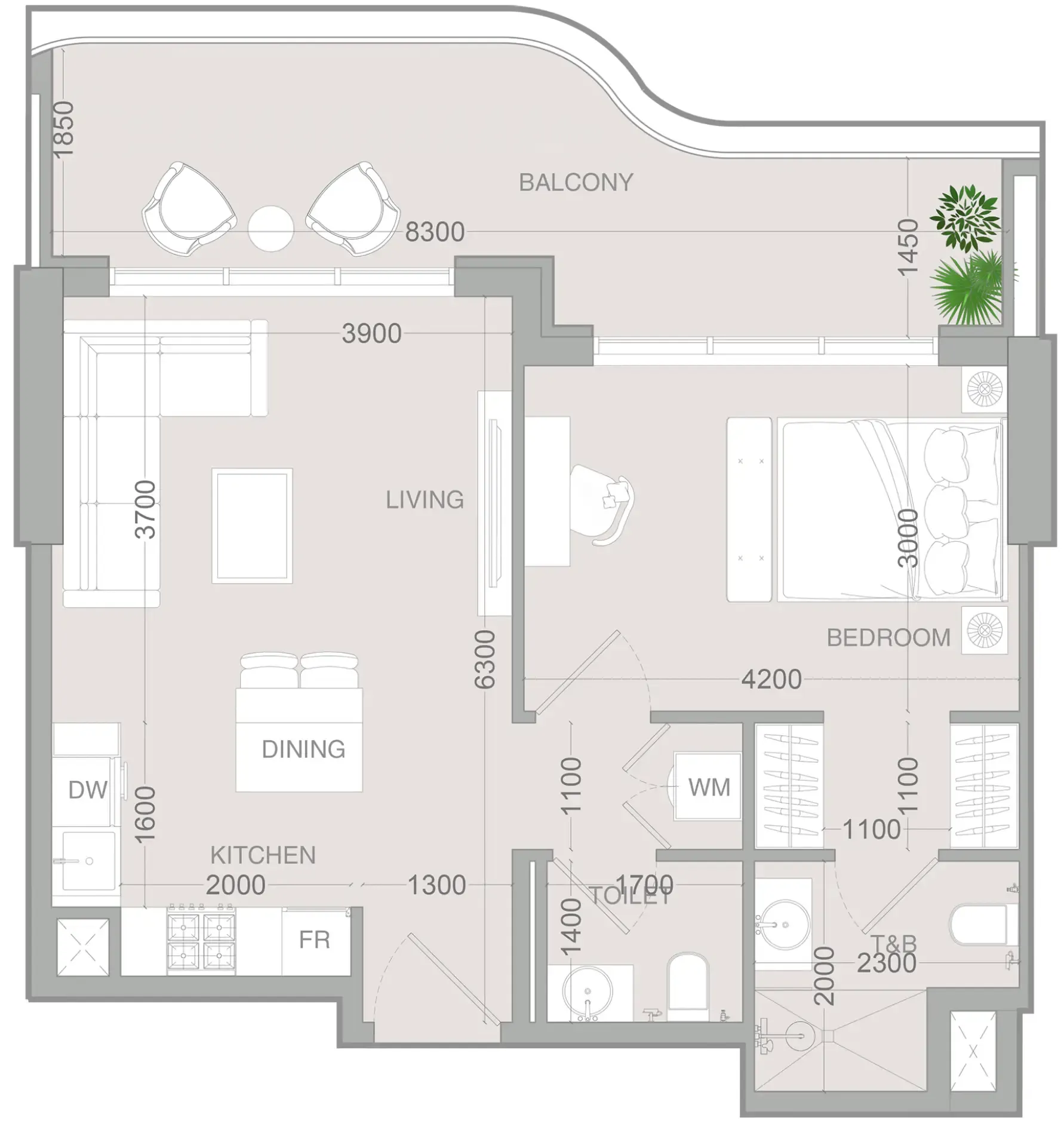 1 BR layout at ALTA V1EW