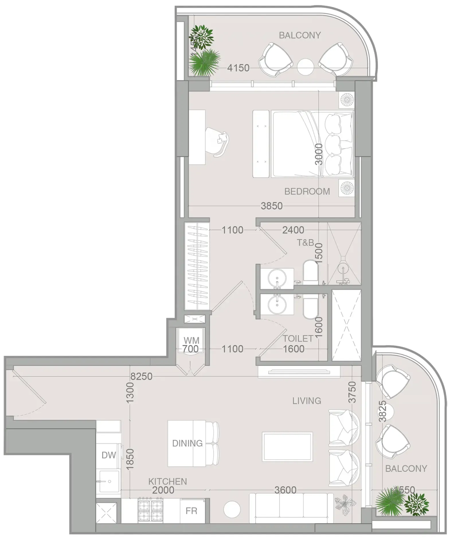 1 BR layout at ALTA V1EW