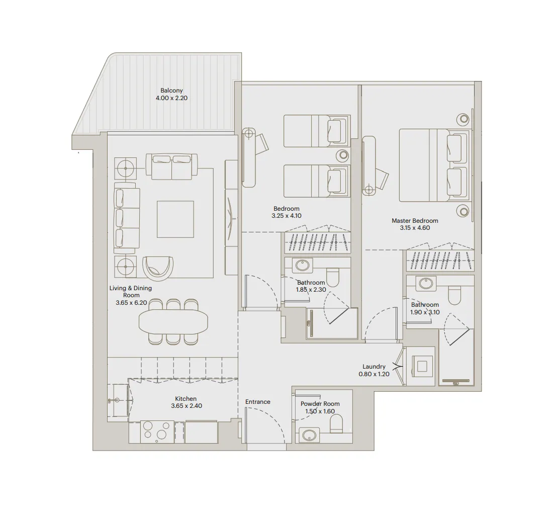 2 BR layout at Eleve