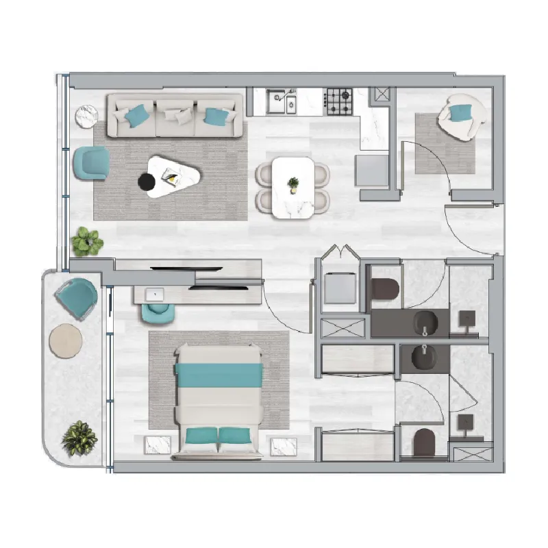 1 BR layout at Flora Bay Residences