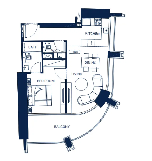 1 BR layout at Binghatti Skyrise