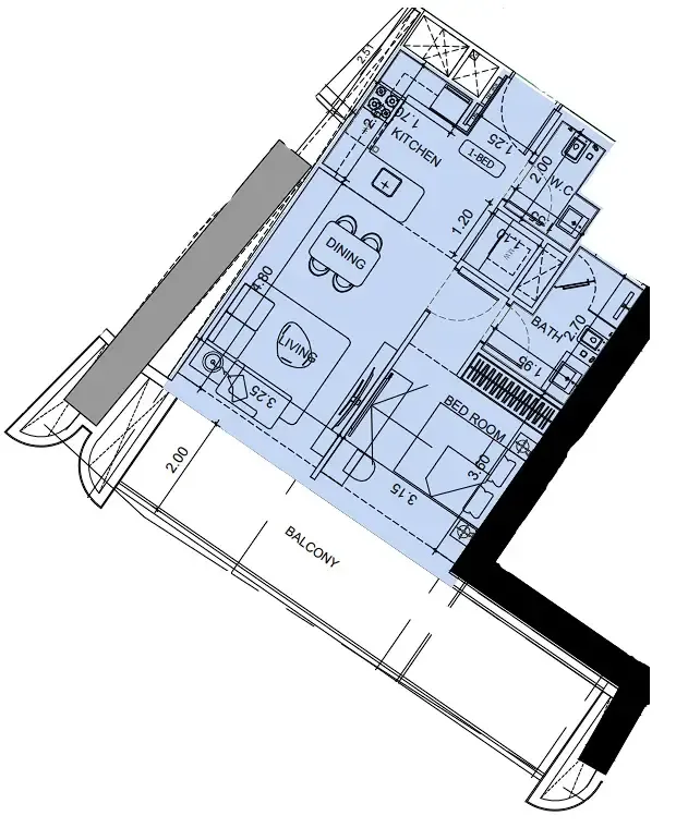 1 BR layout at Vision Iconic