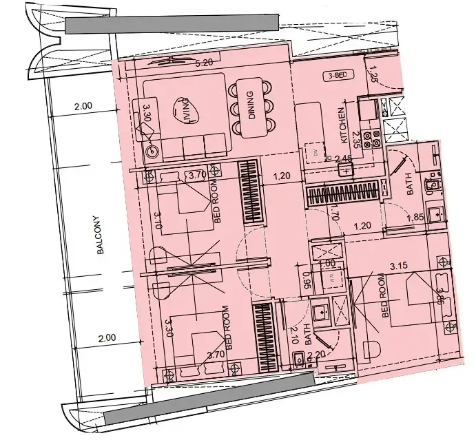 3 BR layout at Vision Iconic