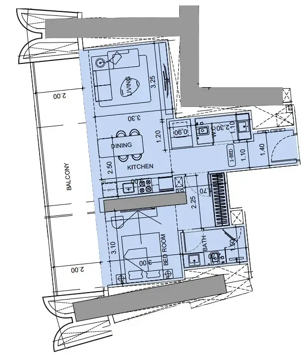1 BR layout at Vision Iconic