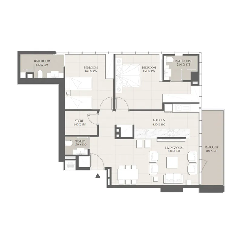 2 BR layout at Sapphire 32