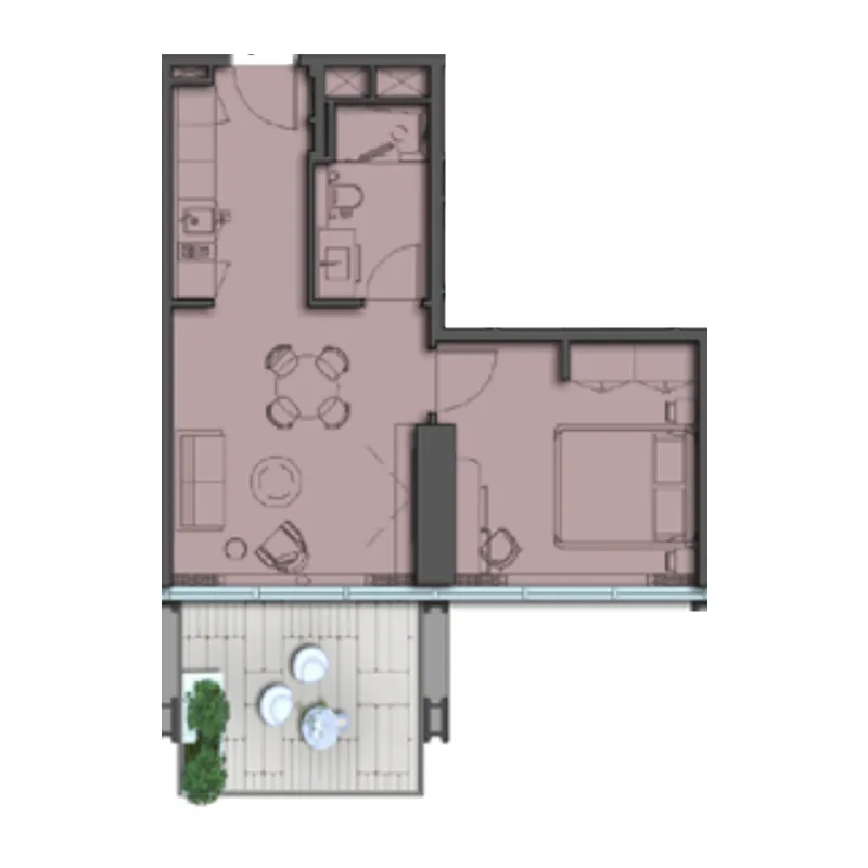 1 BR layout at The Symphony by Imtiaz