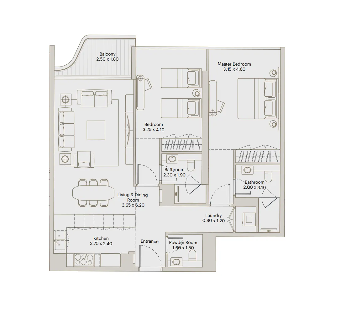 2 BR layout at Eleve