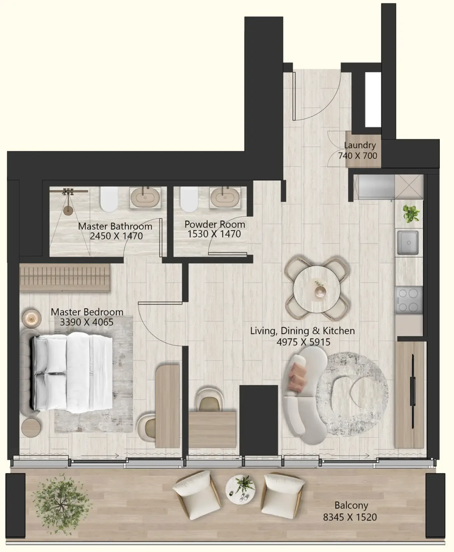 1 BR layout at Il Vento