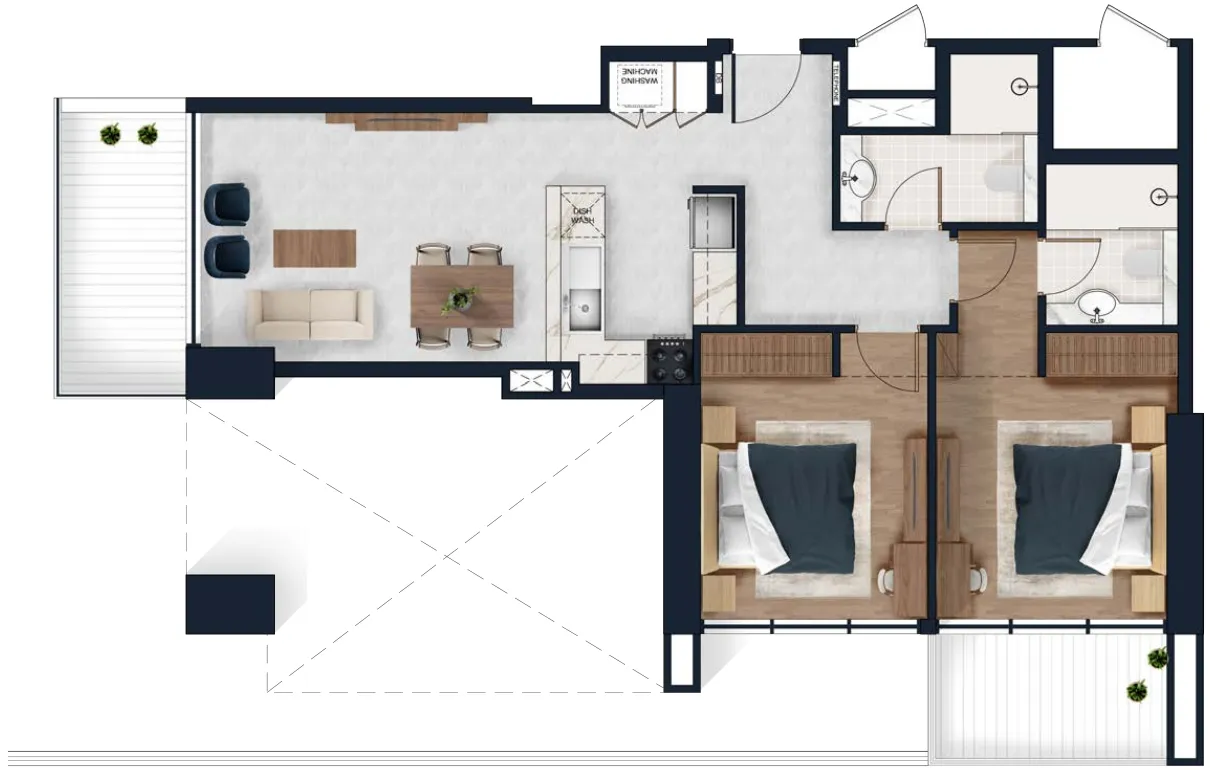 2 BR layout at Alfal Residence