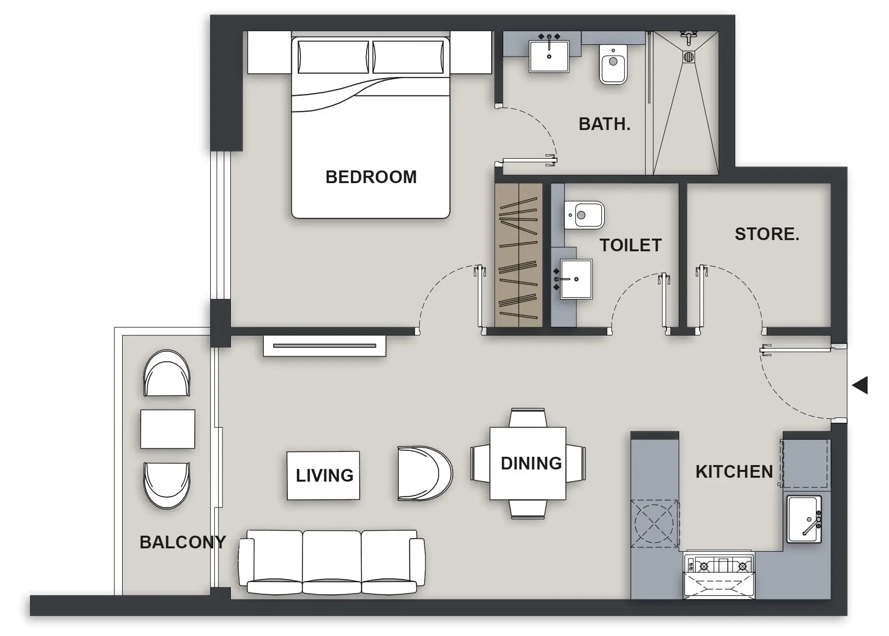 1 BR layout at Maison Elysee III