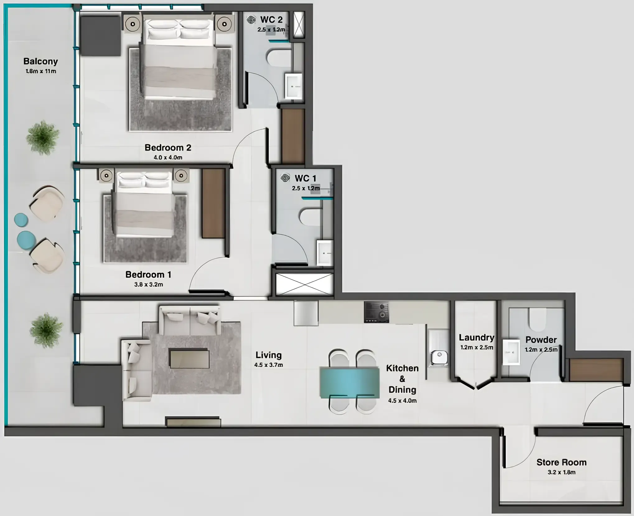 2 BR layout at Sky Hills Residence 2