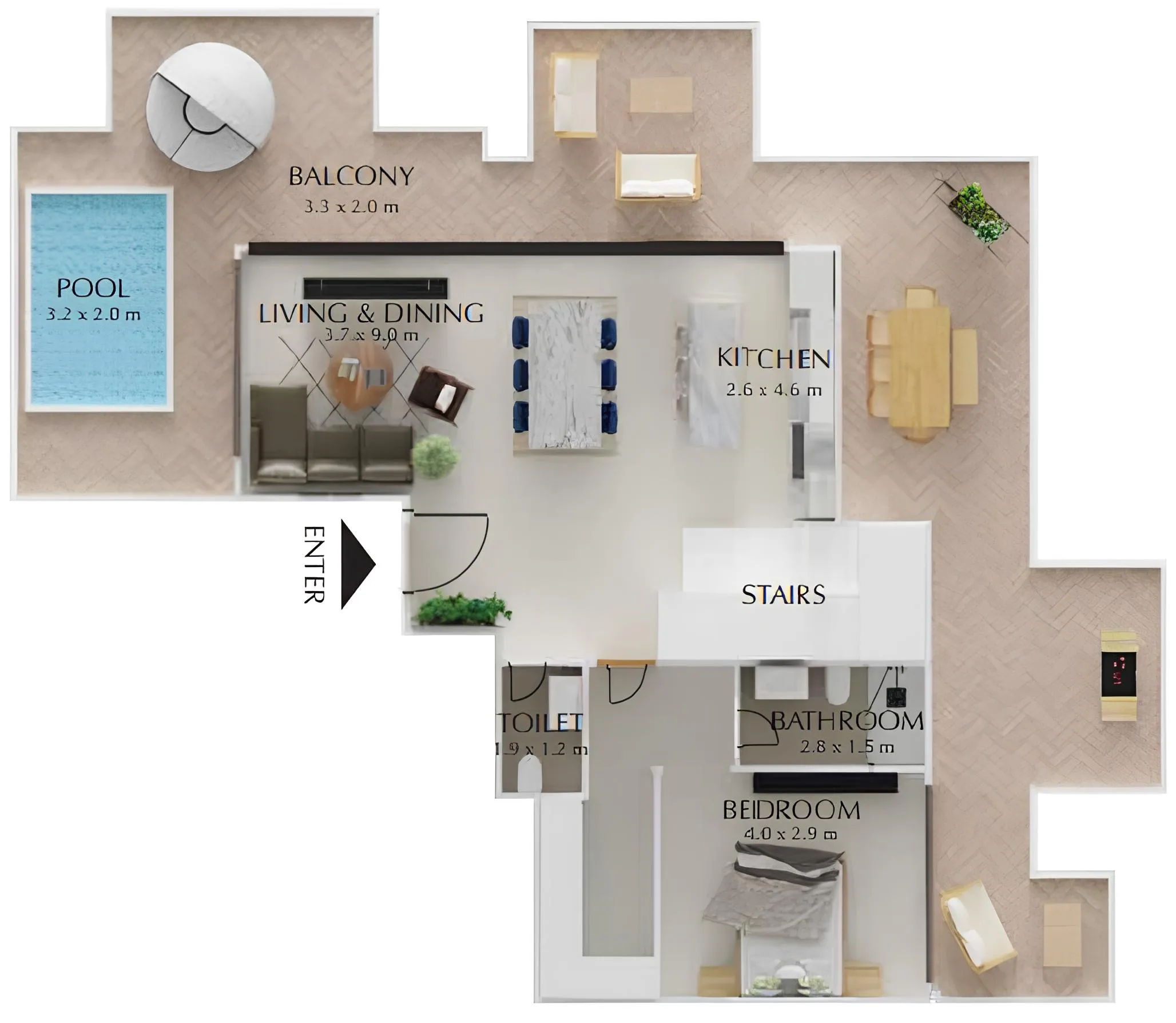 3 BR layout at Treppan Tower