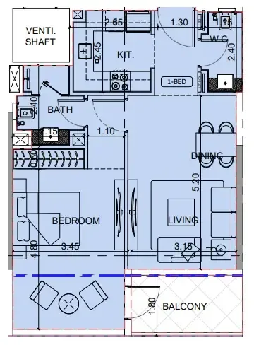 1 BR layout at Binghatti Cullinan