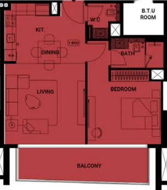 1 BR layout at Binghatti Ruby
