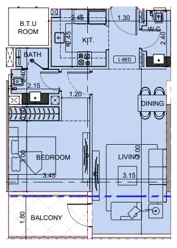 1 BR layout at Binghatti Cullinan