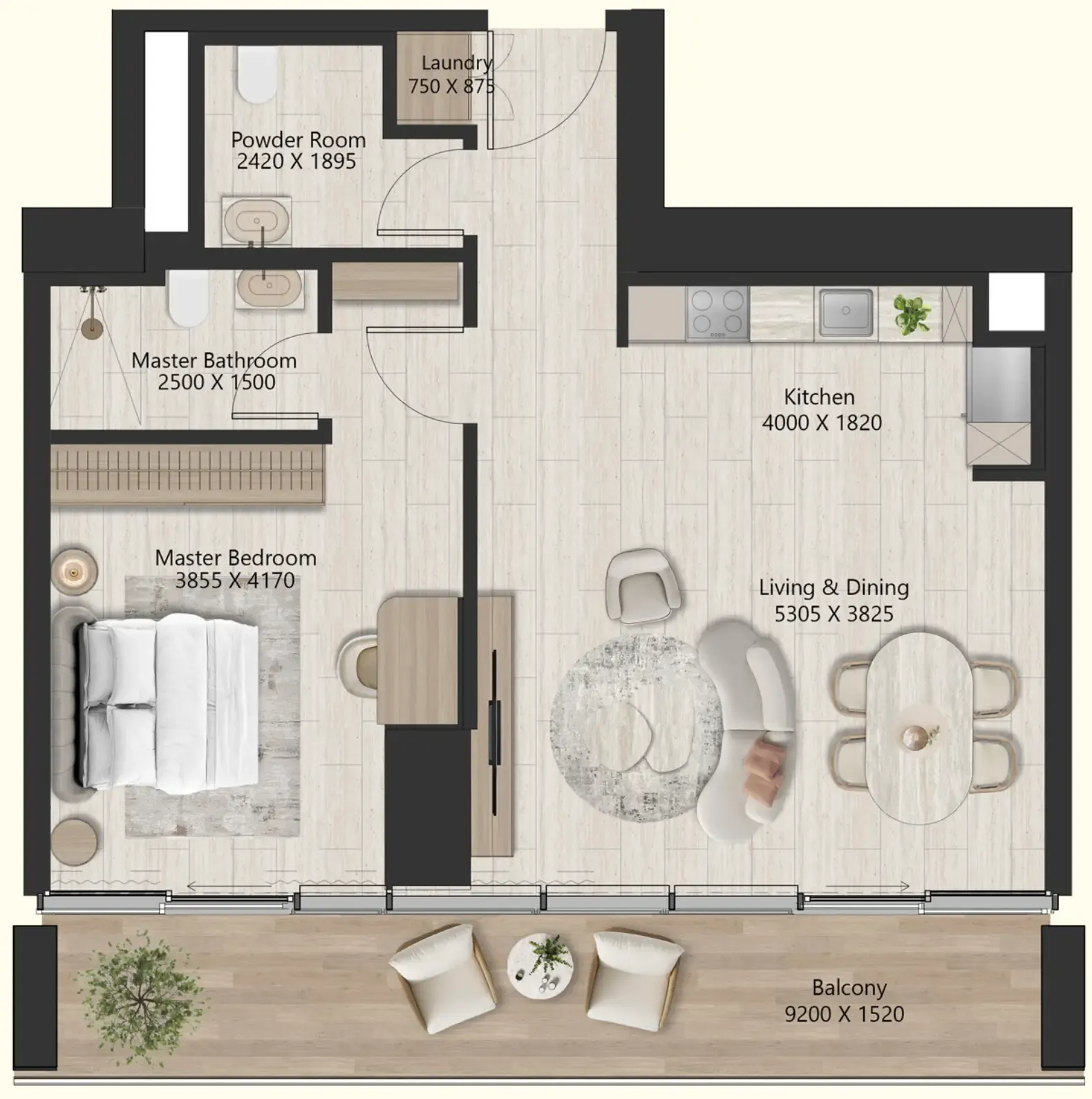 1 BR layout at Il Vento