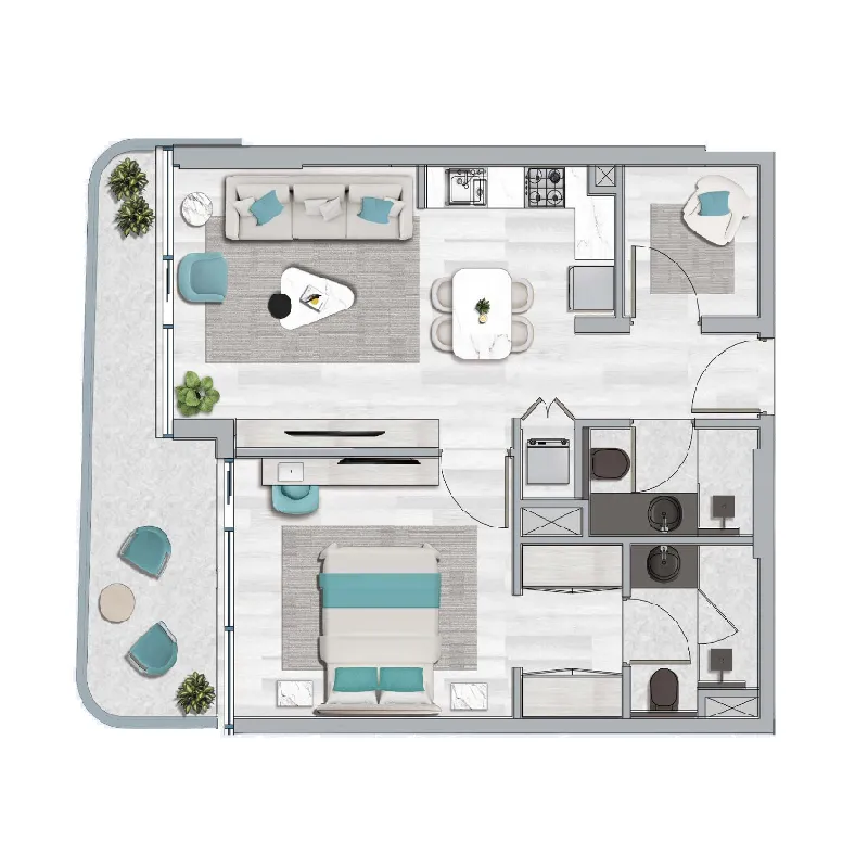 1 BR layout at Flora Bay Residences