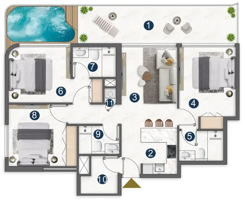 3 BR layout at Voxa Pantheon