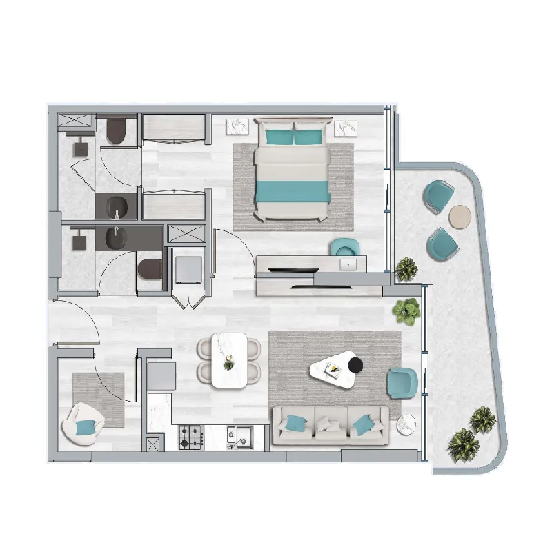 1 BR layout at Flora Bay Residences