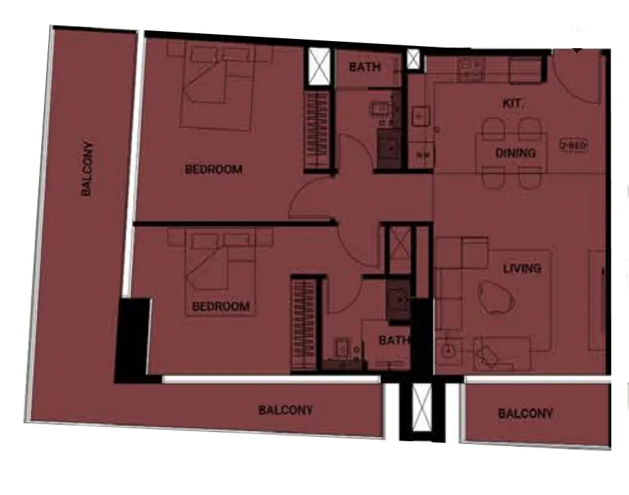 2 BR layout at Binghatti Ruby