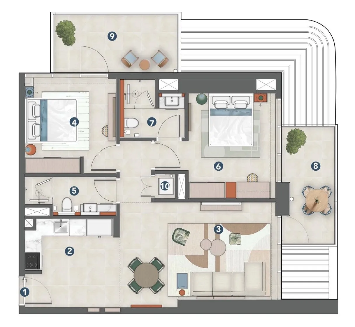 2 BR layout at Rove Home Meydan Horizon