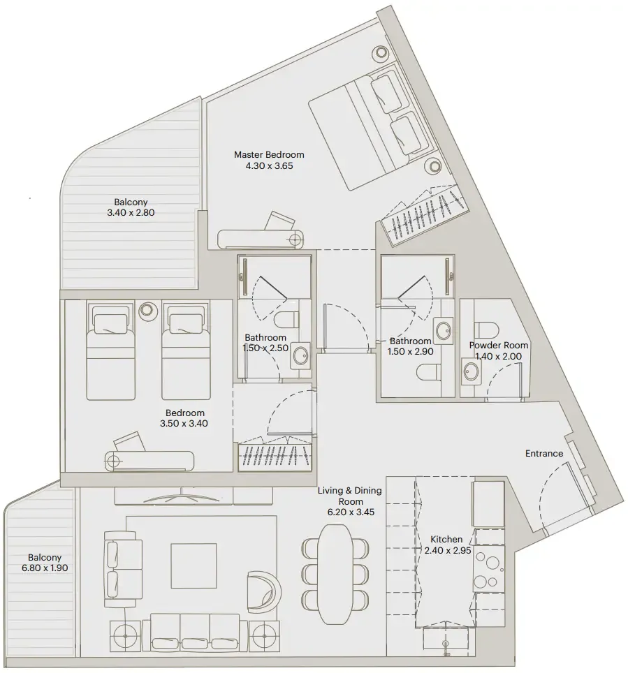 2 BR layout at Eleve