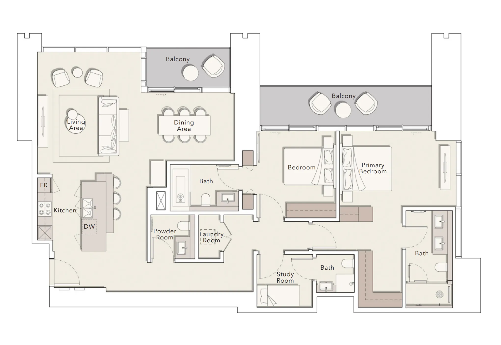 2 BR layout at One River Point