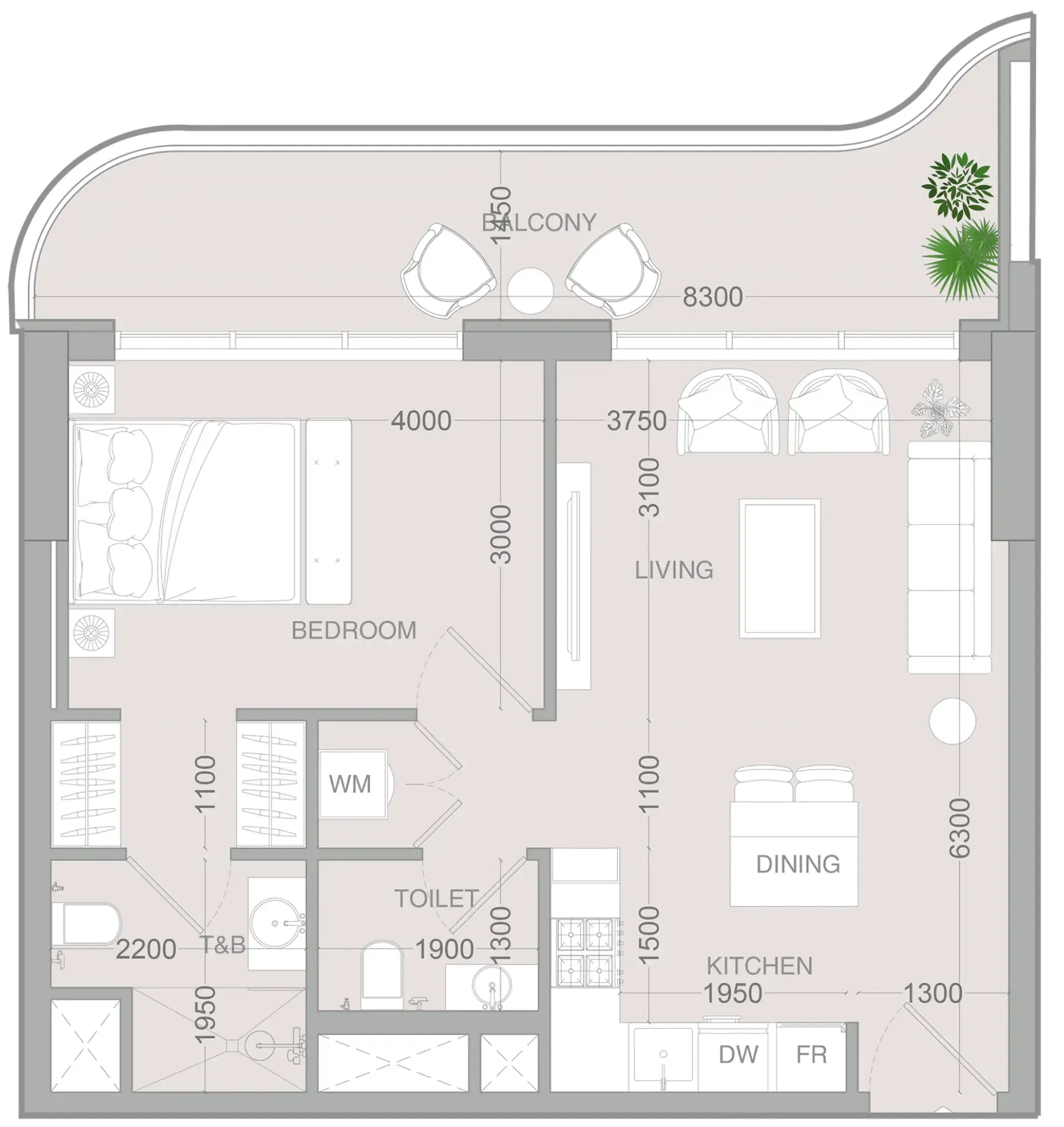 1 BR layout at ALTA V1EW