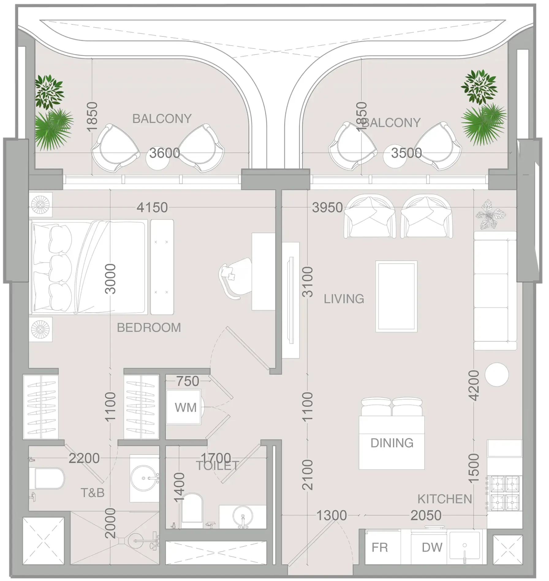 1 BR layout at ALTA V1EW