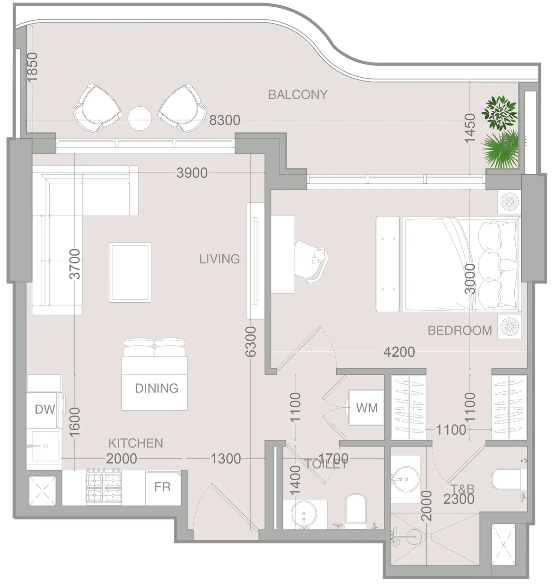 1 BR layout at ALTA V1EW