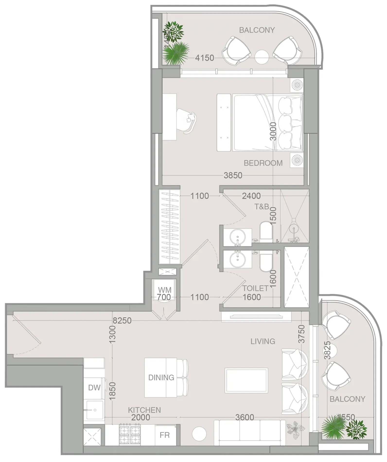 1 BR layout at ALTA V1EW
