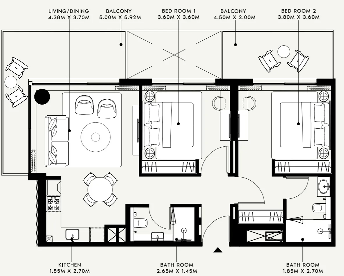 2 BR layout at Azizi Venice 