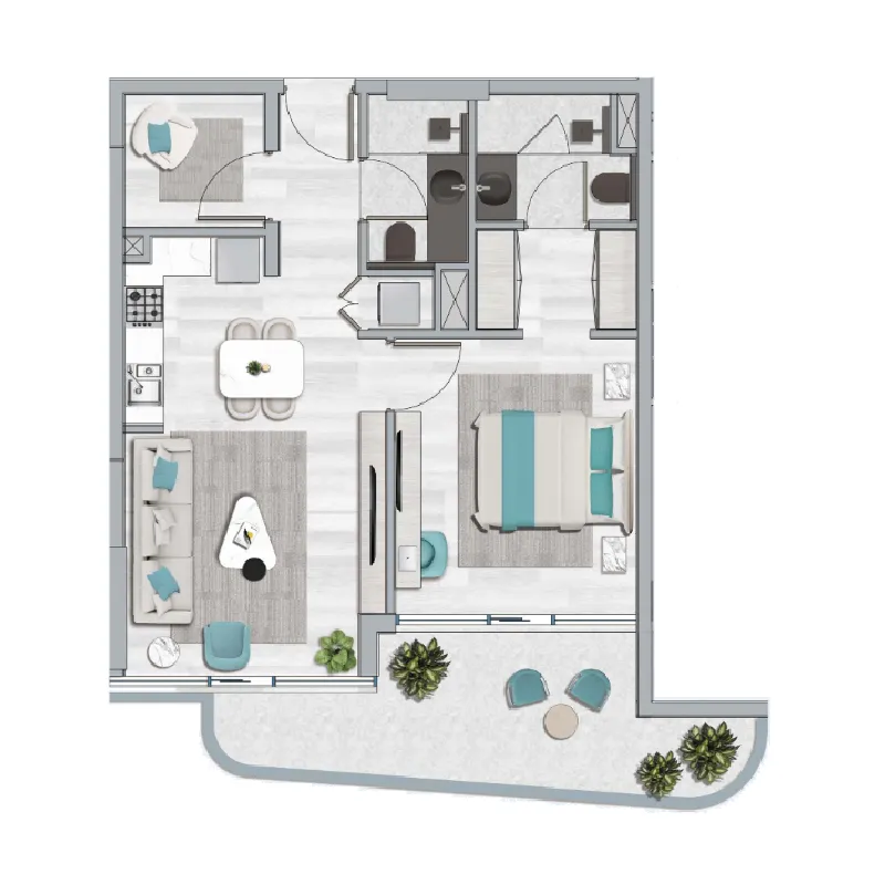 1 BR layout at Flora Bay Residences